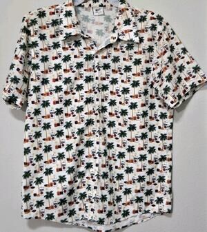 Miller Lite Mens M Christmas Hawaiian Shirt Palm Trees Beer Holiday Button Up